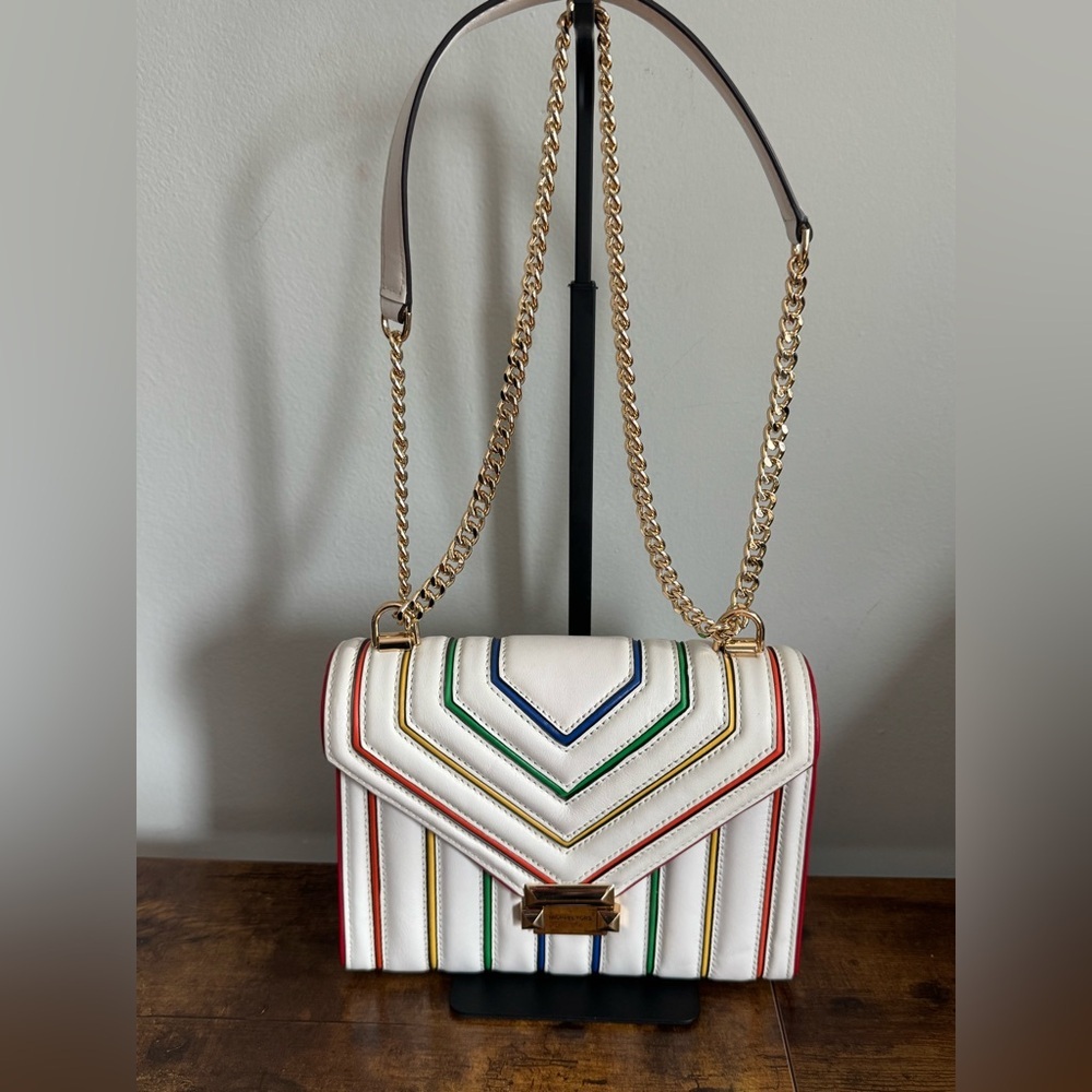 Michael Kors Designer Whitney White Rainbow Quilted Leather Shoulder Bag